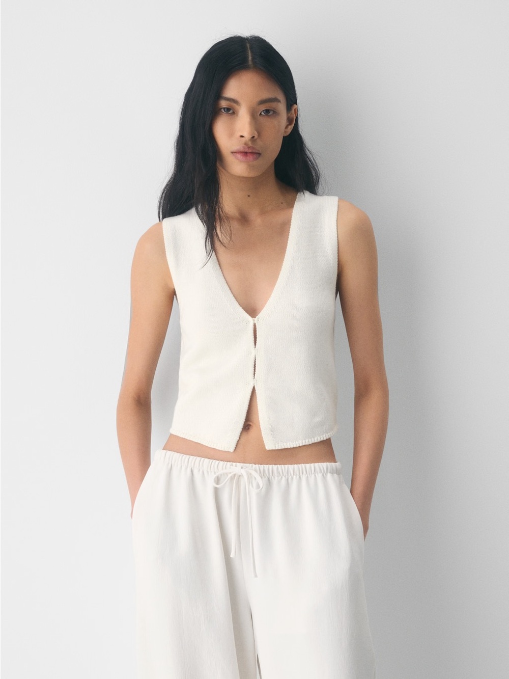 New! WILFRED • Cotton Charm Basque Sweater Vest in Light Birch